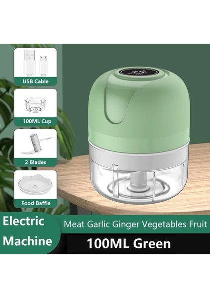 100 ml Yeşil Mini Elektrikli Mutfak Kıyıcı Sarımsak Ezici Kıyma Makinesi Gıda Sarımsak Sebze Kesicisi Kırıcı Şarj Edilebilir Mutfak Robotu (Yurt Dışından)