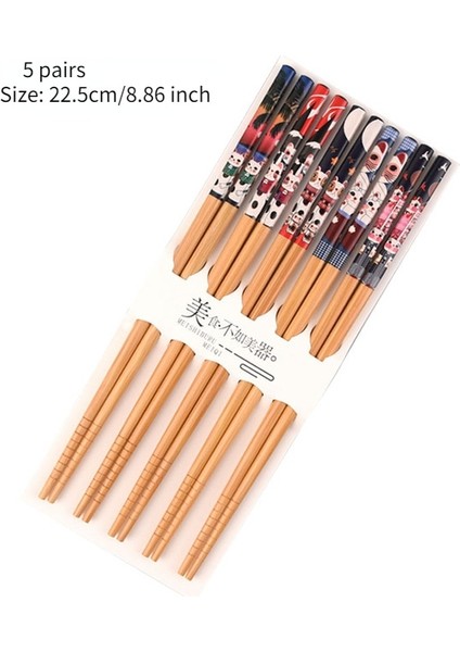 13--5 Çift 5 Çift Sevimli Yemek Çubukları Yeniden Kullanılabilir El Yapımı Doğal Bambu Ahşap Çubuklar Suşi Kaymaz Gıda Çubukları Için Sivri Suşi Çubuklarını (Yurt Dışından)