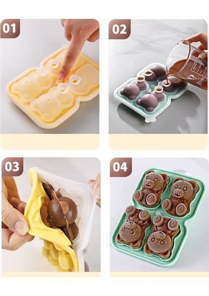 Yeşil 3D Buz Küpü Makinesi Küçük Ayı Şekli Çikolatalı Kek Kalıp Tepsisi Dondurma Dıy Aracı Viski Şarap Kokteyl Silikon Buz Küpü Tepsisi (Yurt Dışından) indirimleri