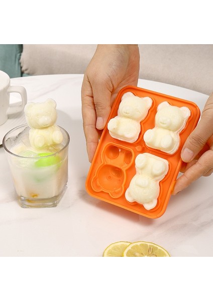 Orange-4 Izgara 4 Izgaralar 3D Küçük Ayı Şekli Buz Küpü Silikon Kalıp Sevimli Ayı Buz Bloğu Kalıp Ev Dondurma Buz Kutusu Buz Kalıbı Viski Içecekler (Yurt Dışından) fırsatları