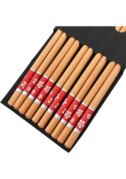 5 Pairs Kırmızı Çiçek 5 Pairs Sağlıklı Çubuk Seti Anti-Skid Çin Tarzı Suşi Pirinç Çubuklarını Bambu Ahşap Mutfak Sofra Yemek Takımı Seti Hediye (Yurt Dışından)