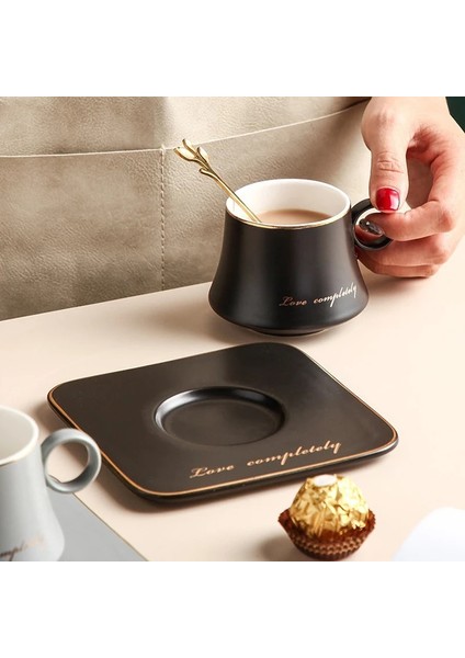 180ML 180ML Mektup Seramik Latte Kahve Fincanı Tabağı ve Kaşık ile Kişiselleştirilmiş Çay Bardağı Seti Iskandinav Ev Mutfak Ofis Parti Drinkware (Yurt Dışından)