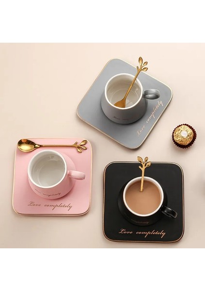 180ML 180ML Mektup Seramik Latte Kahve Fincanı Tabağı ve Kaşık ile Kişiselleştirilmiş Çay Bardağı Seti Iskandinav Ev Mutfak Ofis Parti Drinkware (Yurt Dışından)