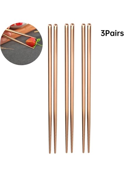 Gül Altın 3 Adet 1-4 Çift Renkli Çin Çubuklarını Taşınabilir Paslanmaz Çelik Çubuklarını Kaymaz Gıda Metal Çubuklarını Sofra Mutfak Aracı (Yurt Dışından)