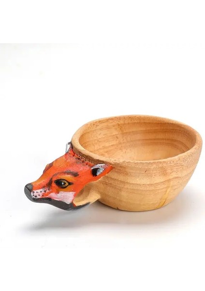 Tilki Yaratıcı Dekorasyon Ahşap Kase Kamp Hayvan Su Bardağı Hayvan Şekli El Oyma Fincan Ahşap Kupa Kahve Fincanı (Yurt Dışından)