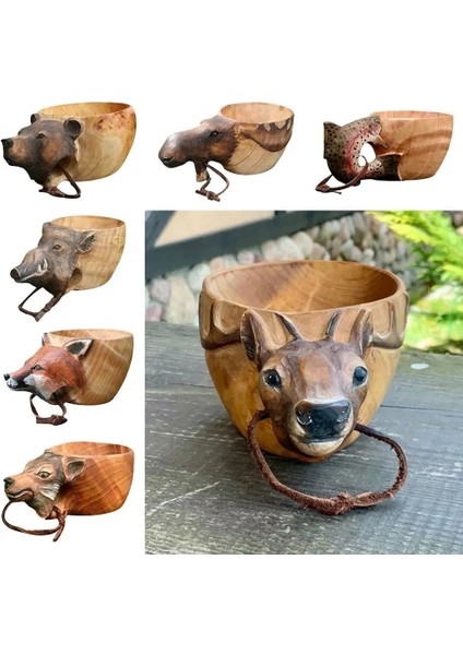 Tilki Yaratıcı Dekorasyon Ahşap Kase Kamp Hayvan Su Bardağı Hayvan Şekli El Oyma Fincan Ahşap Kupa Kahve Fincanı (Yurt Dışından) fiyatları