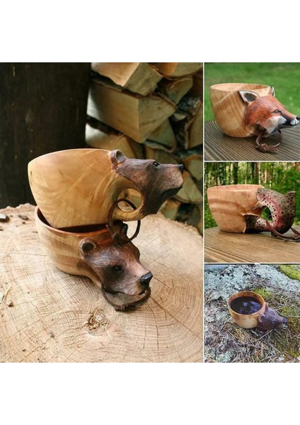 Tilki Yaratıcı Dekorasyon Ahşap Kase Kamp Hayvan Su Bardağı Hayvan Şekli El Oyma Fincan Ahşap Kupa Kahve Fincanı (Yurt Dışından) modelleri