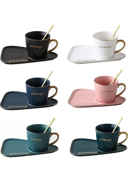Mavi Altın Saplı Seramik Kahve Fincanı Tabağı Kaşık Seti Tatlı Tabağı Altın Jant Süt Çay Kupa Porselen Cafe Fincan Doğum Günü Çiftler Hediye Özel Logo (Yurt Dışından) modelleri