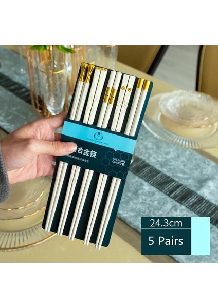 Beyaz-Altın 5 Çift 5 Çift Japon Çin Yemek Çubukları Suşi Çubukları Yeniden Kullanılabilir Metal Kore Yemek Çubukları Seti Sağlıklı Alaşım Sofra Palillos Chinos (Yurt Dışından)