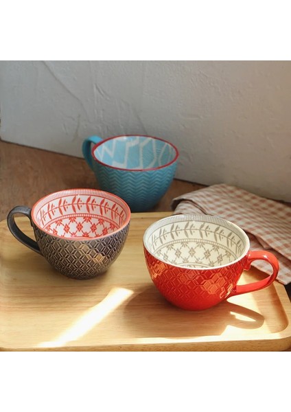 NO17 Seramik El Boyalı Kahve Fincanı Yaratıcı Vintage Fincan Cafe Bar Malzemeleri Kabartmalı Kişilik Kahvaltı Fincan Renkli Handpainted (Yurt Dışından)
