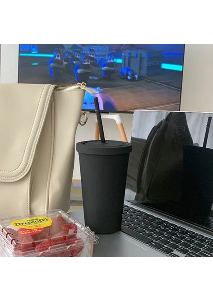Stil 6 Şeker Renk Çift Katmanlı Plastik Saman Bardak Kahve Fincanı Plastik Buzlu Kullanışlı Su Bardağı Taşıması Kolay Saman Su Isıtıcısı Spor Şişe (Yurt Dışından)