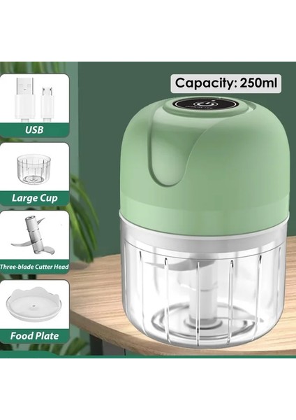 Yeşil 250 ml Mini Elektrikli Sebze Kesici Kıyıcı Sarımsak Ezici Kırıcı USB Şarj Edilebilir Zencefil Kıyma Makinesi Mutfak Robotu Mutfak Gadget (Yurt Dışından)