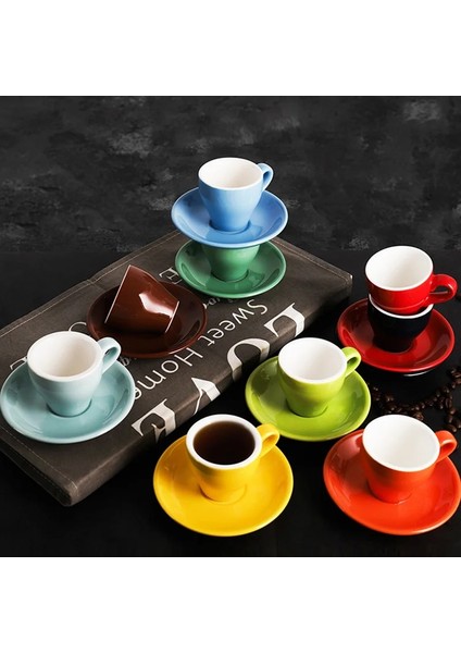 Siyah 80 ml Espresso Kahve Kupa Seti Renkli Sır Seramik Kahve Fincanı ve Tabağı Ev Mutfak Aksesuarları Drinkware Kahve Fincan Takimlari (Yurt Dışından)