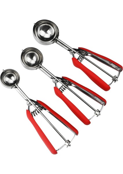 Kırmızı 3cm 3 Adet Kurabiye Kepçesi Dondurma Kaşığı Tetik Serbest Bırakma Anti Kayma Paslanmaz Çelik Kurabiye Hamuru Kepçe Ev Mutfak Aksesuarları (Yurt Dışından) indirimleri