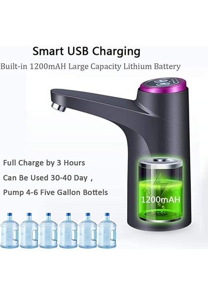 B 1 Otomatik Su Şişesi Pompası, USB Şarjlı ve Otomatik Kapatma Anahtarlı Evrensel 3, 4 ve 5 Galonluk Taşınabilir Su Şişesi Pompası (Yurt Dışından) modelleri
