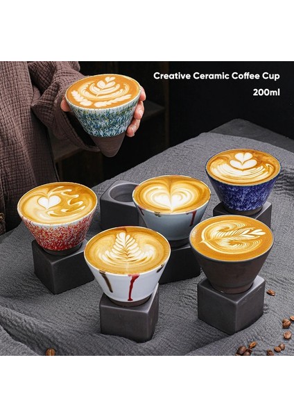 B-200ML-1PCS 200ML 1 Adet Yaratıcı Retro Seramik Kahve Kupa Kaba Çömlek Çay Bardağı Japon Latte Çekme Çiçek Porselen Fincan Çömlekçilik Kahve Fincanı (Yurt Dışından)