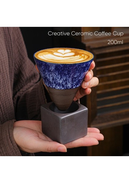 B-200ML-1PCS 200ML 1 Adet Yaratıcı Retro Seramik Kahve Kupa Kaba Çömlek Çay Bardağı Japon Latte Çekme Çiçek Porselen Fincan Çömlekçilik Kahve Fincanı (Yurt Dışından)
