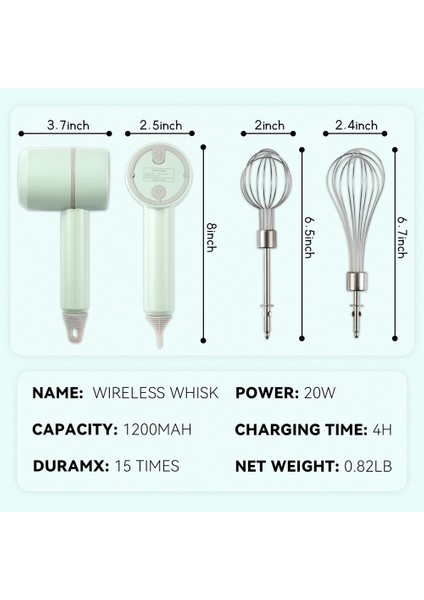 100 ml Öğütücü Setleri 2 Boyutlu Çubuklu Taşınabilir El Mikseri Kablosuz Elektrikli Mutfak Robotları Seti Süt Köpürtücü Yumurta Çırpıcı Kek Pişirme Yoğurma Mikseri (Yurt Dışından)