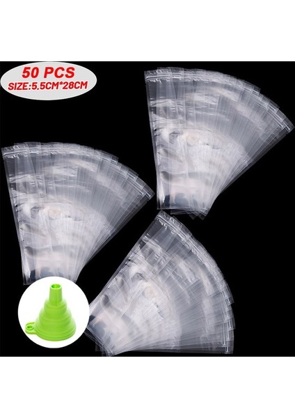 Huni ile 50 Torba 10/20/50 Adet Tek Kullanımlık Buz Popsicle Kalıp Çanta Zip Seals ile Ücretsiz Dondurucu Tüp Yoğurt Dondurma Çubukları Suyu Meyve Smoothies Çanta (Yurt Dışından)