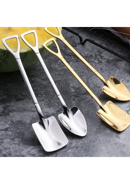 Altın Kürek Tipi Çok Renkli Dondurma Kaşığı Yaratıcı Kürek Şekilli Meyve Karpuz Kepçe Kahve Süt Çay Şeker Cafe Restaurant Için Karıştırma Kaşığı (Yurt Dışından) modelleri