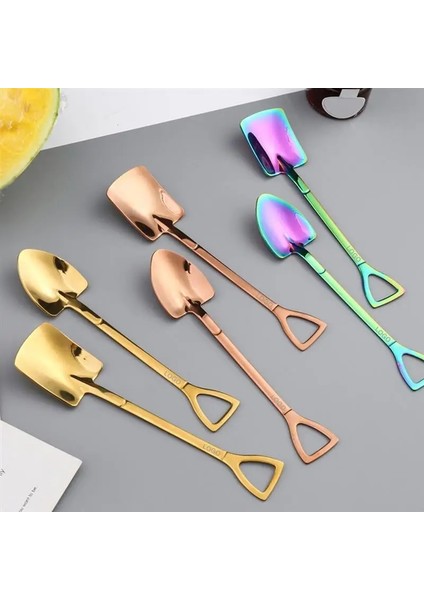Altın Kürek Tipi Çok Renkli Dondurma Kaşığı Yaratıcı Kürek Şekilli Meyve Karpuz Kepçe Kahve Süt Çay Şeker Cafe Restaurant Için Karıştırma Kaşığı (Yurt Dışından) indirimleri