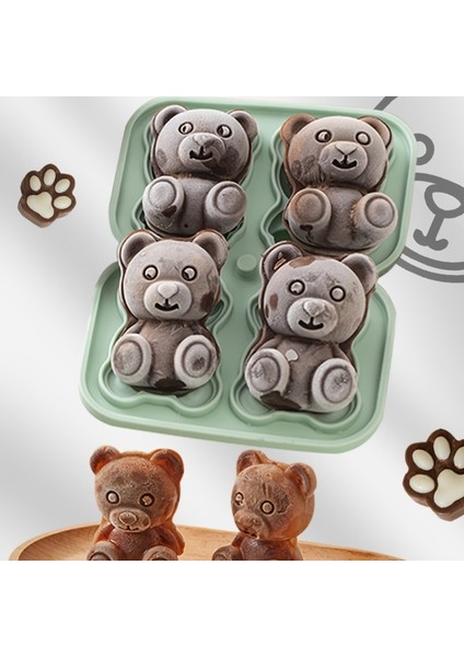 Küçük Güller-1pcs Şeker Buz Kalıp Buz Kahve Küpü Kalıp Çikolata Hamur Silikon Kek Kalıp Makinesi Çay Süt Ayı Şekli Kalıp Viski (Yurt Dışından) fiyatları