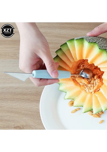 Yeşil Yeni Mutfak Aksesuarları Çift Kafalı Paslanmaz Çelik Oyma Bıçağı Meyve Karpuz Dondurma Balye Kepçe Yığınları Kaşık Ev Gadget (Yurt Dışından)