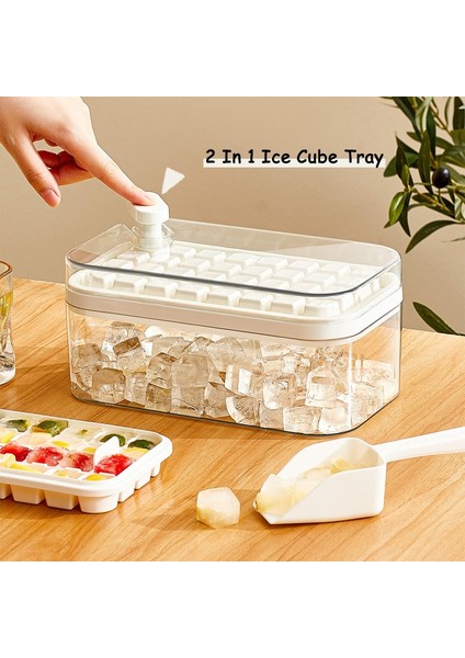 1 Tepsili Sarı Pres Tipi Buz Küpü Makinesi 32/64 Izgaralar Kapaklı Buz Kutusu Tepsisi Gıda Sınıfı Silikon Buz Küpü Kalıpları ve Saklama Kutusu Tek Tıklamayla Kalıptan Çıkarma (Yurt Dışından) fırsatları