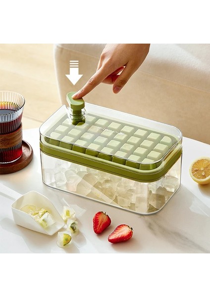 1 Tepsili Sarı Pres Tipi Buz Küpü Makinesi 32/64 Izgaralar Kapaklı Buz Kutusu Tepsisi Gıda Sınıfı Silikon Buz Küpü Kalıpları ve Saklama Kutusu Tek Tıklamayla Kalıptan Çıkarma (Yurt Dışından) indirimleri