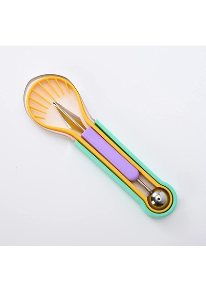 Çok Renkli Kavun Balye Kepçe Seti Profesyonel 4 In 1 Paslanmaz Çelik Karpuz Kesici Meyve Oyma Alet Takımı Meyve Çekirdeği Sökücü (Yurt Dışından)