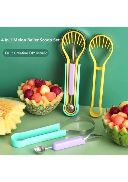 Çok Renkli Kavun Balye Kepçe Seti Profesyonel 4 In 1 Paslanmaz Çelik Karpuz Kesici Meyve Oyma Alet Takımı Meyve Çekirdeği Sökücü (Yurt Dışından) modelleri