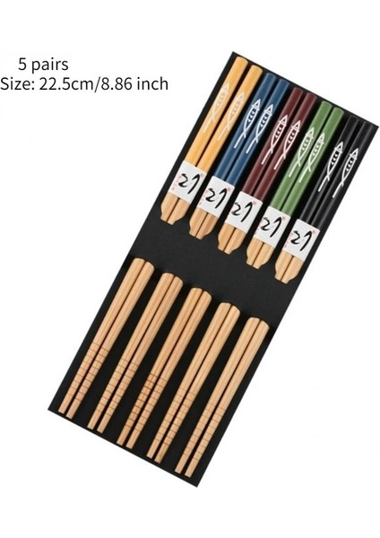 G--5 Çift 5 Çift Ev Bambu Yemek Çubukları Kaymaz Set Sofra Yemek Çubukları Çok Renkli Sevimli Yemek Çubukları Ahşap Yemek Çubukları Seti (Yurt Dışından)