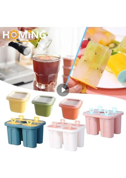 B Yeşil Dondurma Kalıbı 4 Hücreler Dıy Ev Yapımı Buz-Lolly Yeniden Kullanılabilir Buz Kalıp Kafes Yaz Dondurma Alet Tepsileri Mutfak Bar Aksesuarları (Yurt Dışından) indirimleri