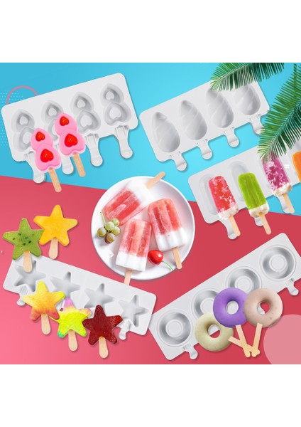 H 4/8 Hücreli Dondurma Silikon Kalıp Kek Kalıpları Yaz Popsicle Kalıp Buz Pop Tutucu Meyve Suyu Dondurucu Buz Topu Icecube Maker Magnum (Yurt Dışından)