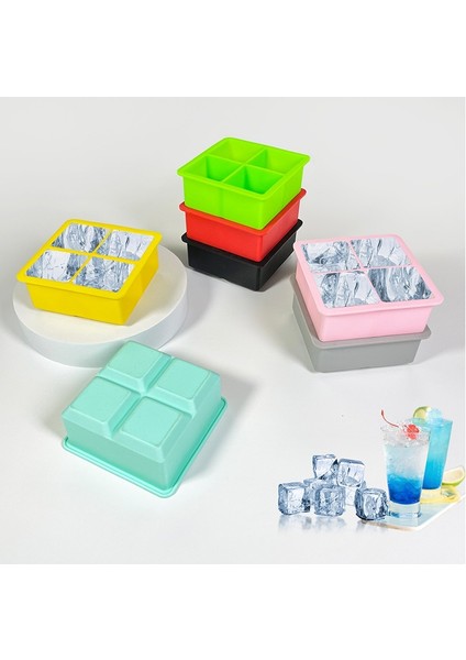 Green-4 Izgaralar 4 Izgaralar Kapaksız Buz Küpü Kalıp Silikon Buz Yapıcı Viski Kokteyl Brendi Için Buz Kalıbı Büyük Cubitera Buz Tepsisi Buz Küpü Kalıp (Yurt Dışından) fırsatları