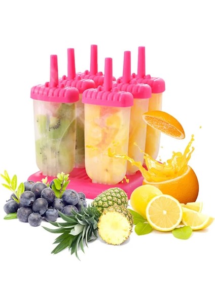 Pembe 6 Adet/takım Dıy Dondurma Lolly Krem Kalıpları Buz Tepsisi Dikdörtgen Şekilli Dondurma Pops Kalıpları Tepsi Sopa Dondurma Yapımcıları Sopalarla Kalıp (Yurt Dışından)