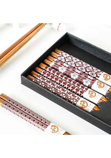 5 Paırs-S 5 Pairs El Yapımı Bambu Çubuklarını Japon Tarzı Doğal Ahşap Kedi Çiçek Baskı Çok Renkli Ahşap Çubuklarını Suşi Gıda Araçları (Yurt Dışından) modelleri