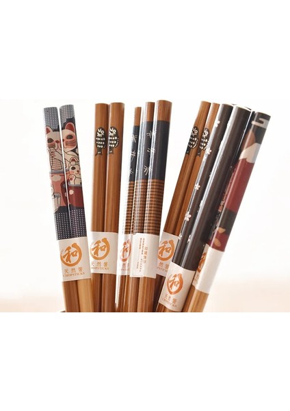 Koyu B 24 cm 5 Çift Bambu Çubuklar Ev Uzun Çubuklar Aile Sivri Sevimli Kişilik Bambu Kaymaz Set Sofra Çubukları (Yurt Dışından)