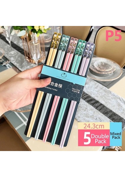 -P5 5pairs Yeniden Kullanılabilir Beş Renkli Yemek Çubukları Suşi Gıda Çok Renkli Çubuklar Ev Sofra (Yurt Dışından)