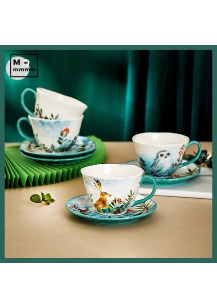 G-420ML Seramik Kupa Tabaklar Seti Bts Fincan Orijinal Kahvaltı Bardak Espresso Fincan Orman Hayvanları Kupalar Kahve Fincanları Tatlı Tabağı ile Set (Yurt Dışından)