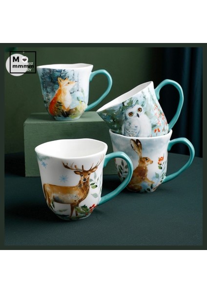 G-420ML Seramik Kupa Tabaklar Seti Bts Fincan Orijinal Kahvaltı Bardak Espresso Fincan Orman Hayvanları Kupalar Kahve Fincanları Tatlı Tabağı ile Set (Yurt Dışından)