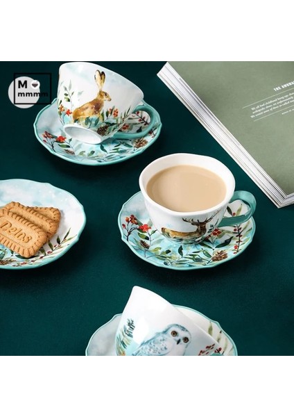 G-420ML Seramik Kupa Tabaklar Seti Bts Fincan Orijinal Kahvaltı Bardak Espresso Fincan Orman Hayvanları Kupalar Kahve Fincanları Tatlı Tabağı ile Set (Yurt Dışından)