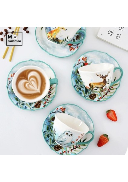 G-420ML Seramik Kupa Tabaklar Seti Bts Fincan Orijinal Kahvaltı Bardak Espresso Fincan Orman Hayvanları Kupalar Kahve Fincanları Tatlı Tabağı ile Set (Yurt Dışından)