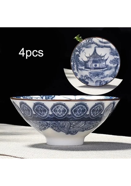 02 4 Adet/takım Mavi ve Beyaz Porselen Çay Bardağı, El-Boyalı Koni Çay Fincanı, Çin Tarzı Desen Çay Fincanları, Çay Aksesuarları Puer Fincan Seti (Yurt Dışından)