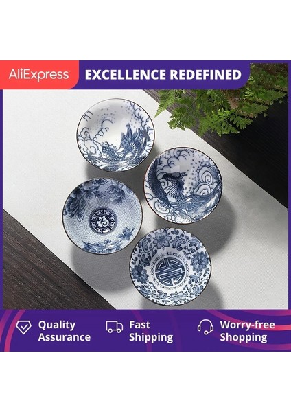 02 4 Adet/takım Mavi ve Beyaz Porselen Çay Bardağı, El-Boyalı Koni Çay Fincanı, Çin Tarzı Desen Çay Fincanları, Çay Aksesuarları Puer Fincan Seti (Yurt Dışından)