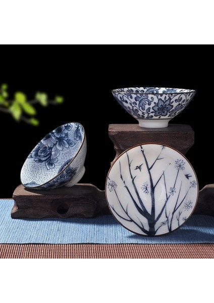 02 4 Adet/takım Mavi ve Beyaz Porselen Çay Bardağı, El-Boyalı Koni Çay Fincanı, Çin Tarzı Desen Çay Fincanları, Çay Aksesuarları Puer Fincan Seti (Yurt Dışından)