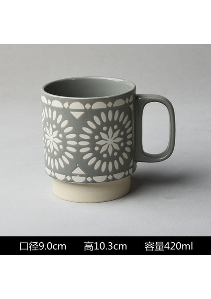 Mavi 401-500 ml Yaratıcı Kişilik Retro Kabartmalı Seramik Su Kupa Büyük Kapasiteli Tahıl Ev Içme Kahvaltı Kahve Kupa Hediye Süsler (Yurt Dışından)