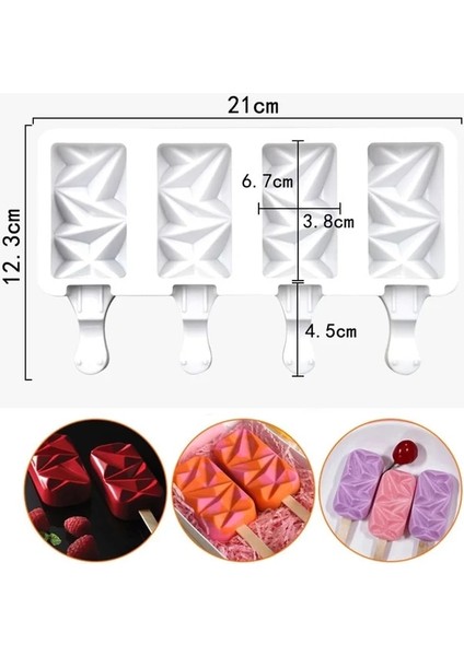B 4/8 Delik Dondurma Kalıp Gıda Sınıfı Silikon Buz Pop Küp Popsicle Kalıp Sopalarla Tatlı Dıy Magnum Kek Kalıbı Dondurma Yapma Makinesi (Yurt Dışından)