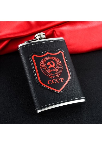 Siyah Gennıssy Paslanmaz Çelik 9 Oz Mini Hip Mataralar Klasik Kırmızı Cccp Tasarım Desen Deri Viski Şişesi Kullanışlı Erkekler Flagon (Yurt Dışından)