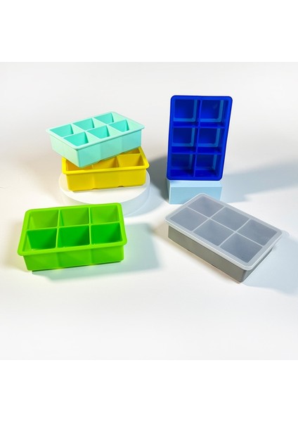 Koyu Mavi-Kapaklı 6 Izgaralar Kapaklı Silikon Buz Küpü Kalıp Buz Yapıcı Büyük Kare Viski Buz Tepsisi Kalıp Dondurma Kalıp Yaz Dondurma Yapımcısı Araçları (Yurt Dışından) fırsatları